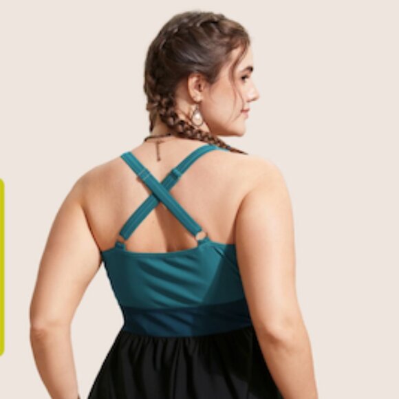 Bloom Chic Swimsuit - Patchwork Crossover One Piece Swimsuit - Teal 18-20/2X - Picture 2 of 3